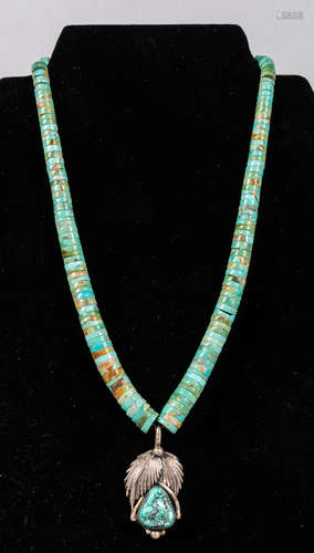 Collectible Native American Sterling Silver & Turquoise Necklace