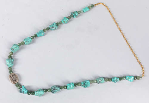 Chinese Export Jadeite & Turquoise Necklace