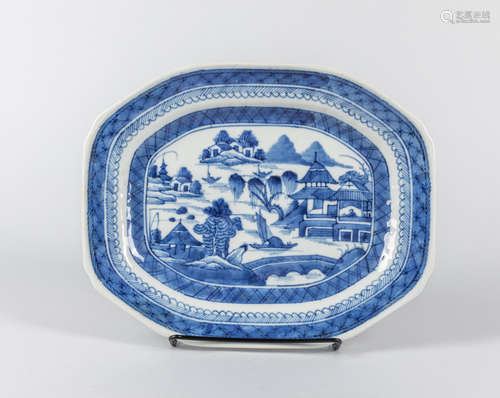 Chinese Export Blue & White Porcelain Tray