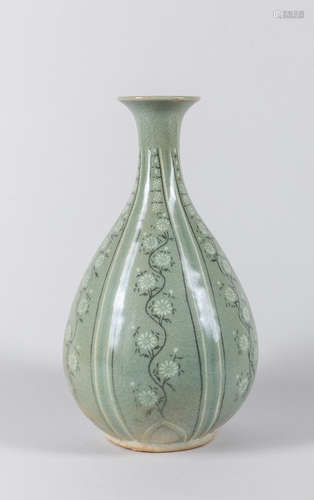 Tall Korean Joseon Celadon Glazed Porcelain Vase