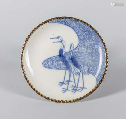 Japanese Old Blue & White Porcelain Plate, 1920-1950