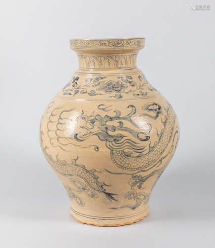 Tall Antique Vietnamese Hoi An Porcelain Dragon Vase