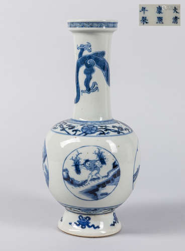 Chinese Antique Export Blue White Porcelain Vase