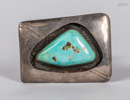 Native American Style Sterling Silver & Turquoise Belt Buckle