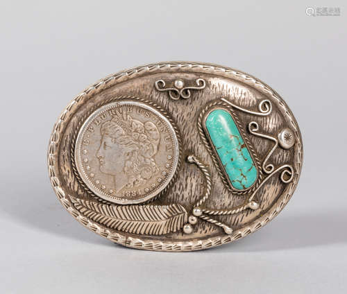 Collectible 1884 Coin Turquoise Belt Buckle