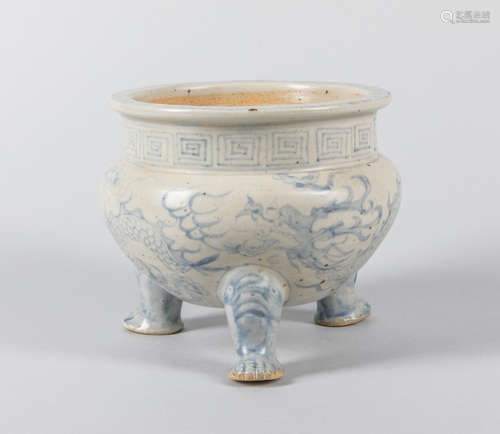 Vietnamese Antique Hoi An Blue & White Porcelain Censer