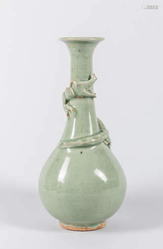 Korean Joseon Celadon Glazed Dragon Vase