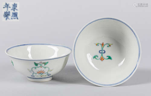 Pair of Chinese Antique Porcelain Doucai Bowls