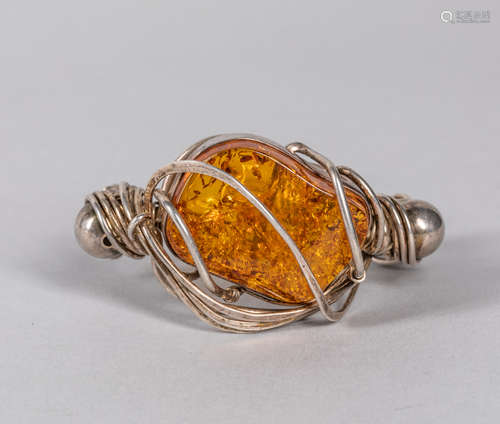 Art Decorative Sterling Silver Amber Bracelet