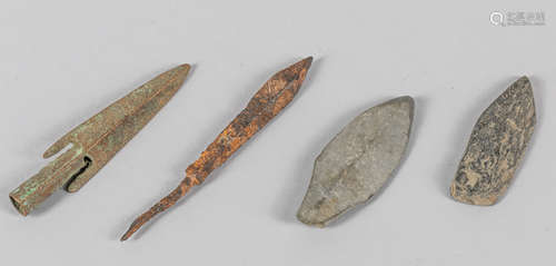 Group of Old Bronze & Stone Arrow Tip