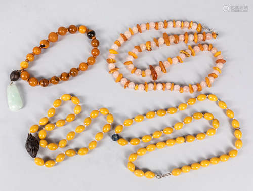 Chinese Antique Export Amber & Gem Stone Prayer Beads