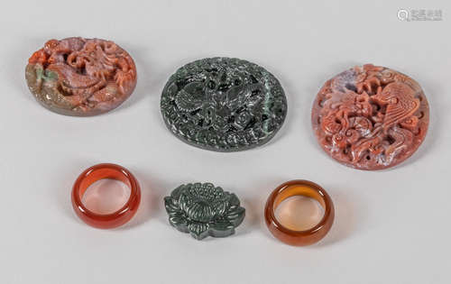 Group of Chinese Carved Cameo Agate Toggles