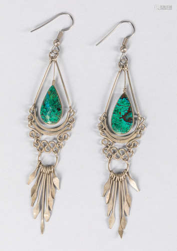 Navajo Chandalier Malachite Drop Sterling Earring