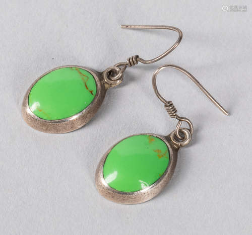 A Pair Of Sterling Green Stone Earrings