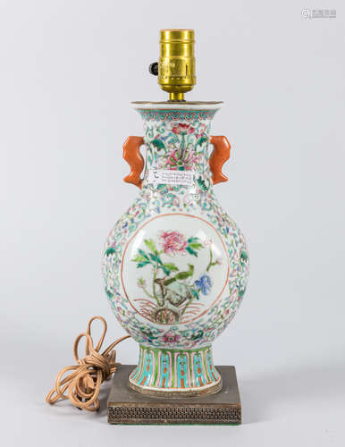 Chinese Famille Rose Porcelain Vase Lamp