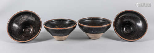 Set of Chinese Black Glazed Porcelain Tea Cups