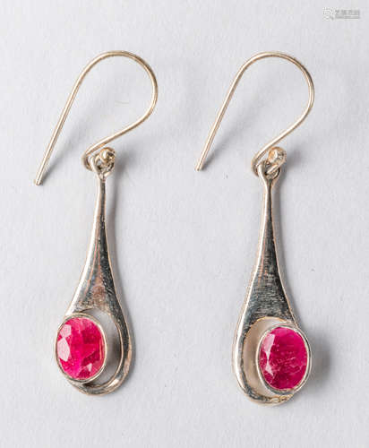 Pair of Sterling Silver & Ruby Earrings