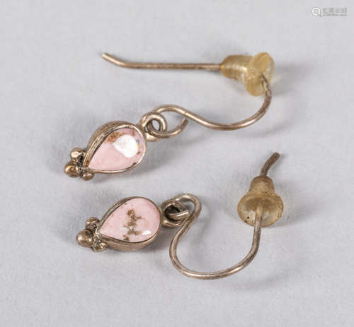 Pair Of Sterling Pink Stone Earrings