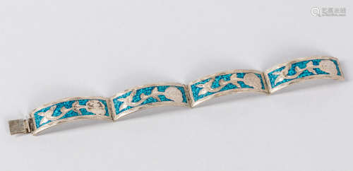 Taxco Sterling Turquoise Floral Bracelet