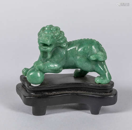 Chinese Antique Carved Green Jade Foo Dog