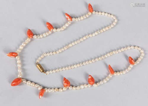 Chinese Export Coral Like & Pearl Necklace