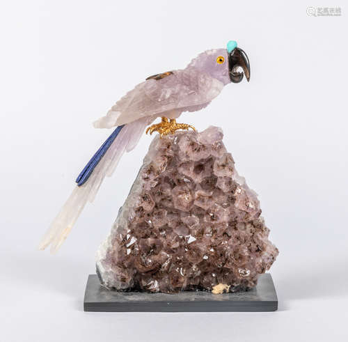 Collectible Art Amethyst Cockatoo Bird on Nature Stone