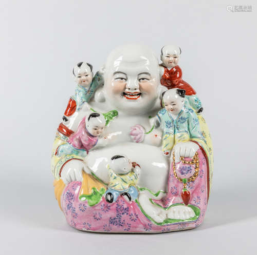 Large Chinese Export Famille Rose Porcelain Buddha