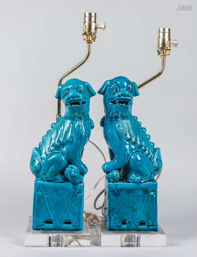 Pairs Chinese Old Blue Glazed Porcelain Light