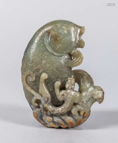 17-18th Chinese Carved Celadon Jade Fish