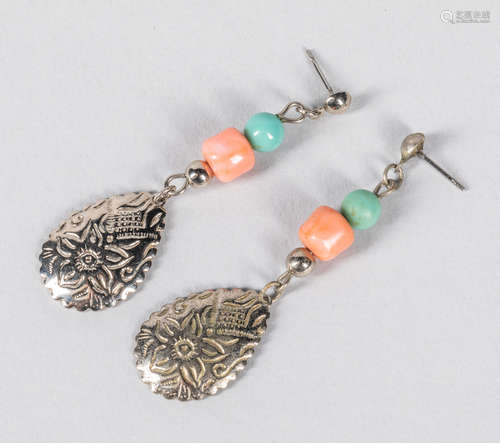 Dangle Style Turquoise Coral Like Earrings