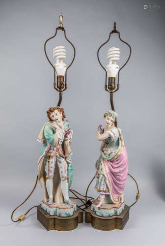 Pair OF German Meissen Style Porcelain Lamps