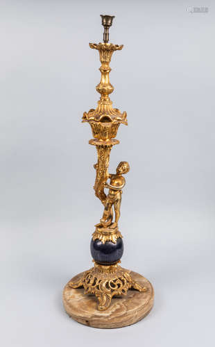 Large France Gilt Bronze Candle Stick On Marble