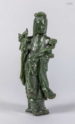 Chinese Antique Spinach Jade Guanyin