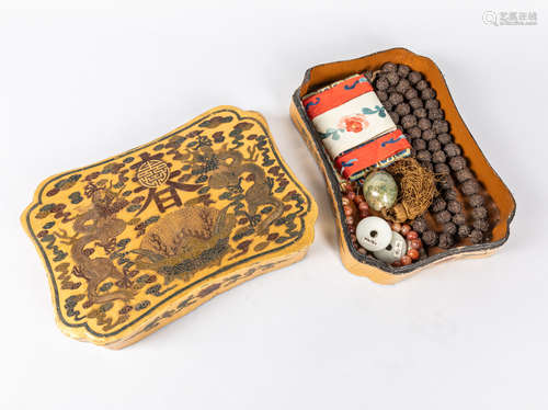 Chinese Antique Seed Prayer Beads with Lacquer Box