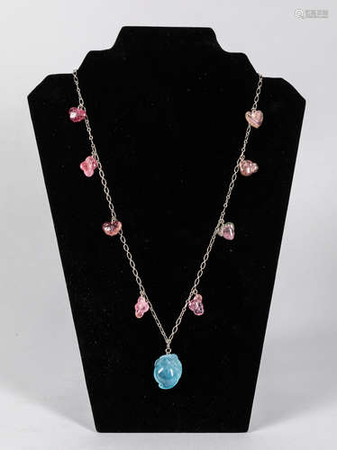 Hong Kong Decorated Tourmaline & Aquamarine Necklace