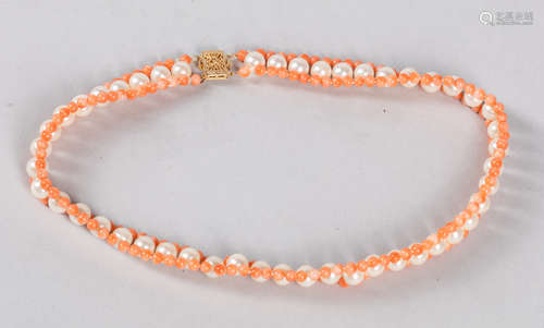 Chinese Export Coral like & Pearl Necklace