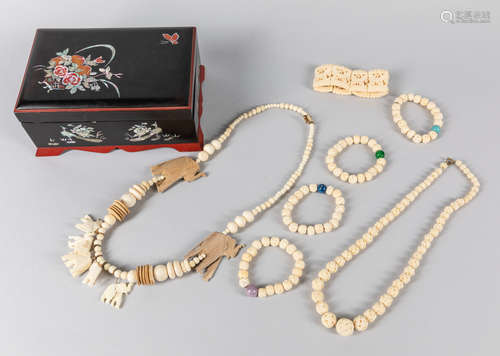 Collectible Asian Bone Beads Necklace & Box