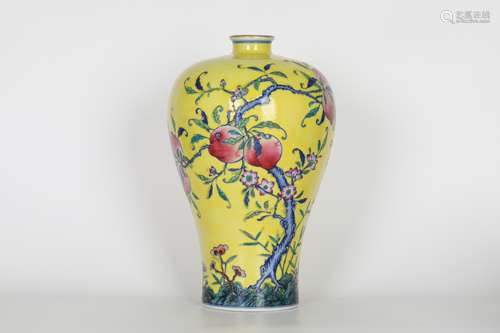 Yongzheng,yellow ground colorful plum bottle