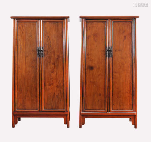 MING A pair of round corner cabinets of Huanghua pear