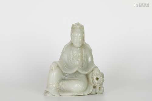 YUAN Sitting Statue of Hetian Jade Guanyin