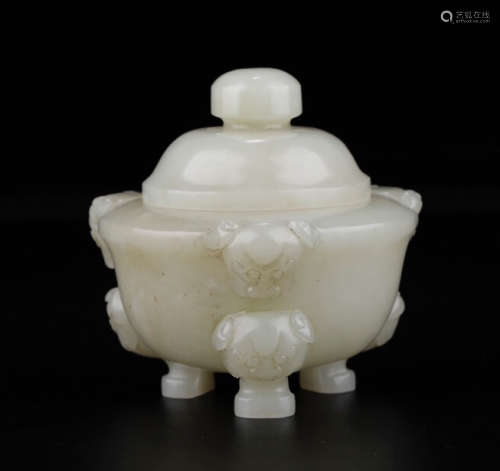 CHINESE CARVED HETIAN TRIPOD CENSER