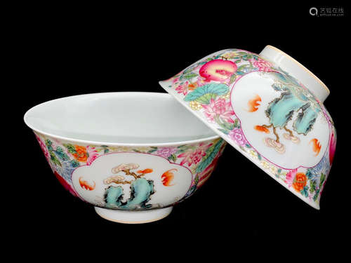 QIANLONG MARK, PAIR OF CHINESE FAMILLE ROSE BOWL