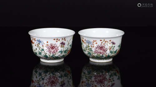 GUANGXU MARK, PAIR OF CHINESE FAMILLE ROSE CUP