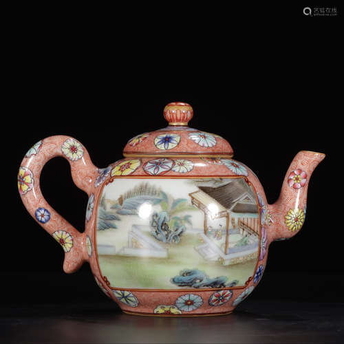 QIANLONG MARK, CHINESE GILT FAMILLE ROSE POT