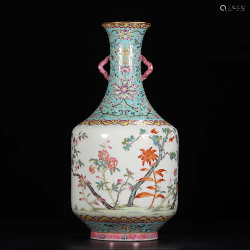 DAOGUANG MARK, CHINESE GREEN GROUND FAMILLE ROSE VASE