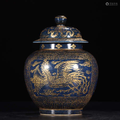 CHINESE JI-BLUE GLAZED JAR W/ COVER