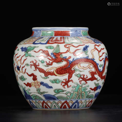 JIAJING MARK, CHINESE WUCAI DRAGON JAR