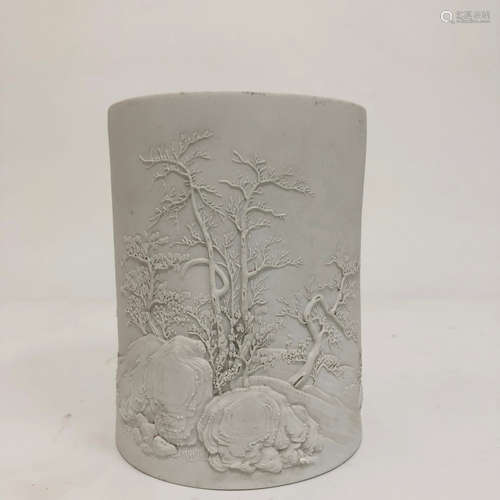 CHINESE WHITE GLAZED BRUSH POT