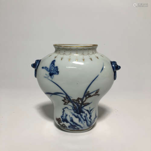 CHINESE BLUE & WHITE RED GLAZED VASE