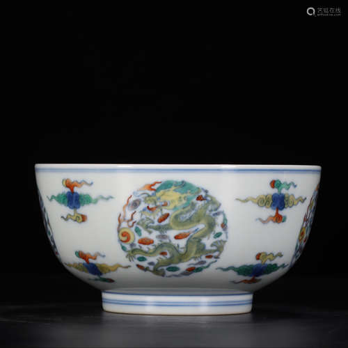 YONGZHENG MARK, CHINESE BLUE & WHITE DOUCAI DRAGON BOWL